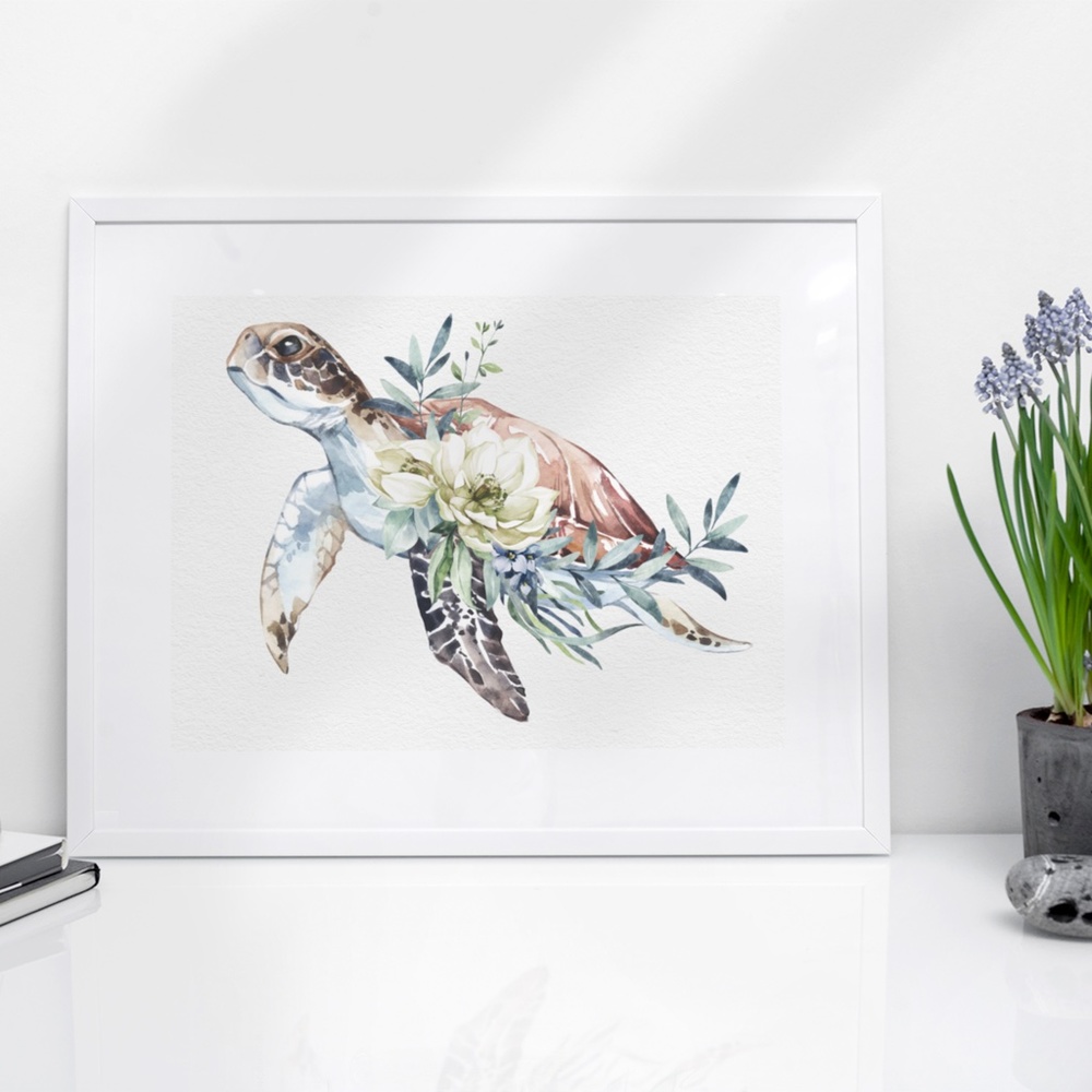 Wall Art Watercolor Sea Turtle Print Poster Unframed - Picture 4 of 15